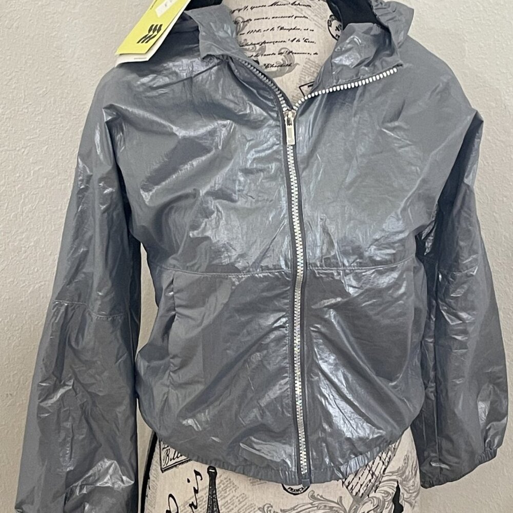 All In Motion Girls L (10/12) Silver Windbreaker Jacket with Hood